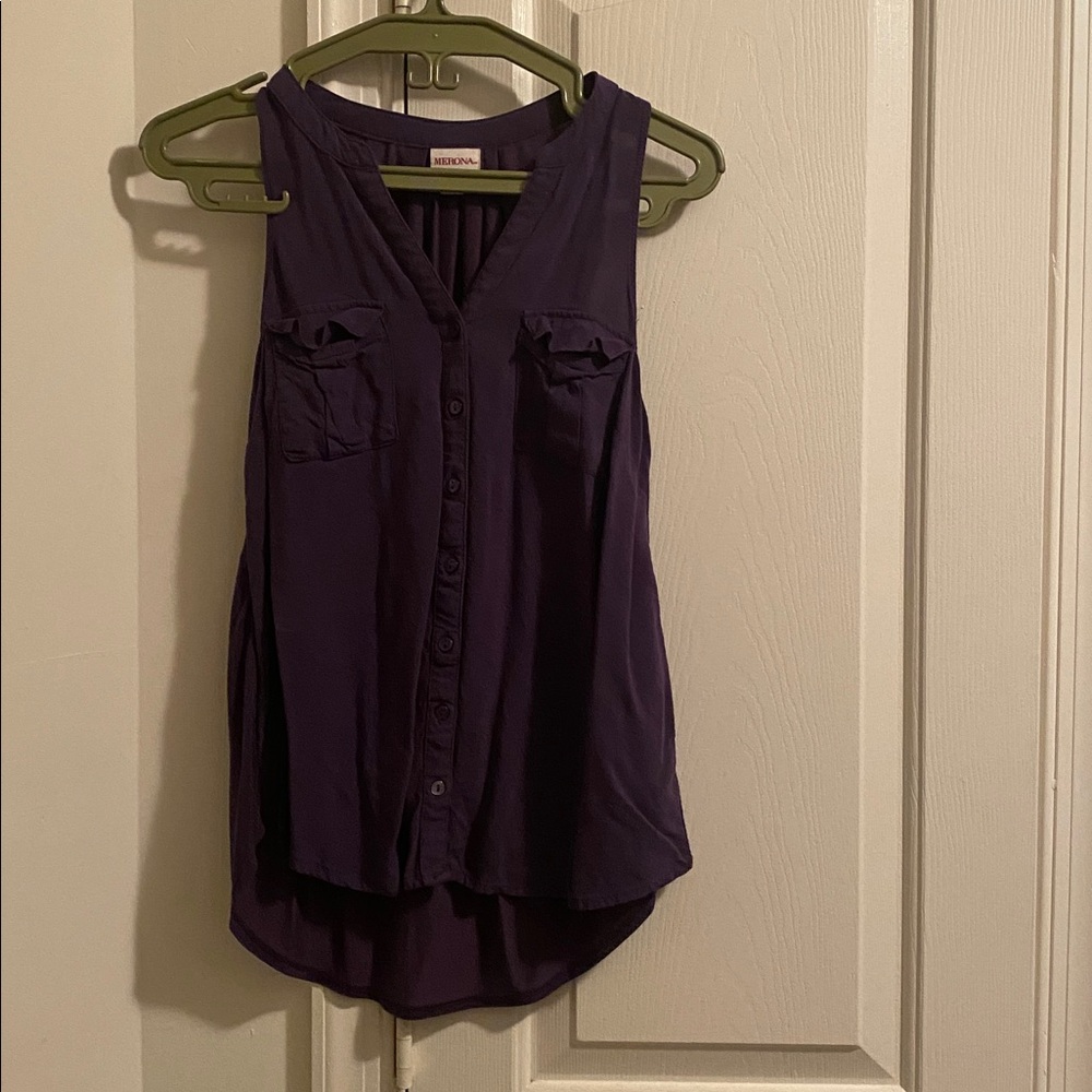 Merona Deep Purple Sleeveless Button-Down Shirt